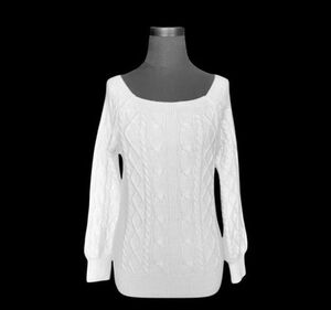 RIHOAS Romance Cable Knit Sweater White Long Sleeve Pullover Size S NWT